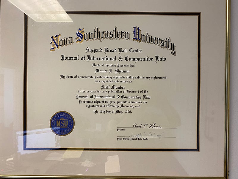 Monica Sherman | J.D. | Nova Southeastern University | Shepard Board Law Center | Journal of International & Comparative Law