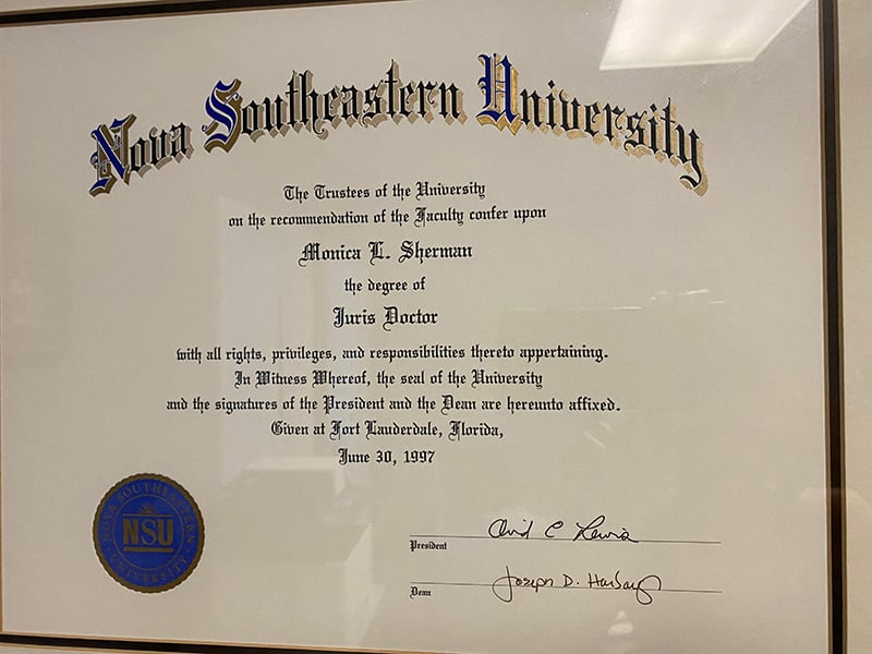 Nova Southeastern University | Monica L. Sherman | J.D. | June 30, 1997